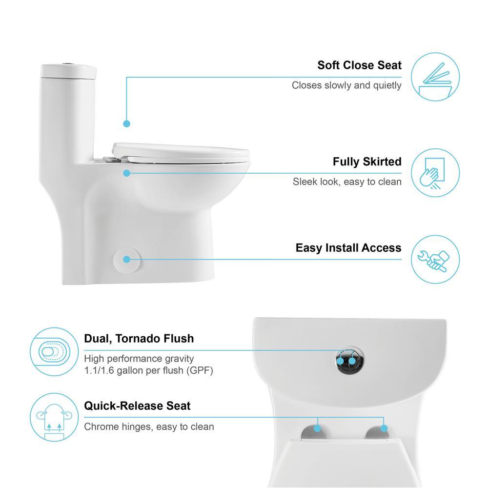 1-Piece 1.1 GPF /1.6 GPF Dual Flush High Efficiency Elongated Toilet in White Seat Included - Super Arbor