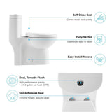 1-Piece 1.1 GPF /1.6 GPF Dual Flush High Efficiency Elongated Toilet in White Seat Included - Super Arbor