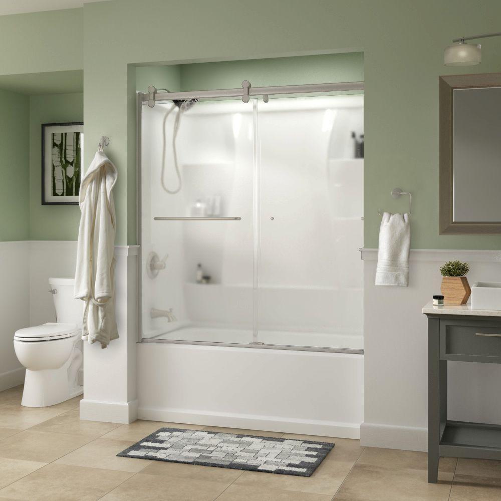 Simplicity 60 x 58-3/4 in. Frameless Contemporary Sliding Bathtub Door in Nickel with Clear Glass - Super Arbor