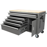 56 in. W 5-Drawer 1-Door, Deep Tool Chest Mobile Workbench in Gloss Gray with Hardwood Top