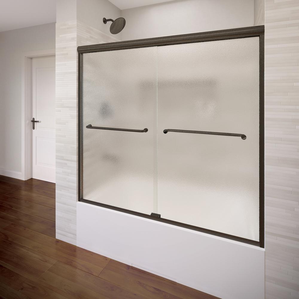 Infinity 58-1/2 in. x 57 in. Semi-Frameless Sliding Bathtub Door in Brushed Nickel - Super Arbor