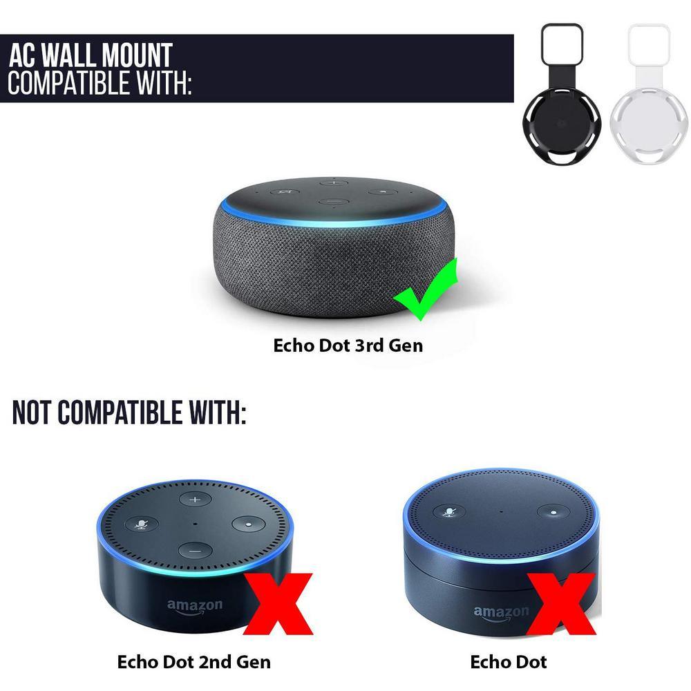 AC Outlet Wall Mount Compatible with Echo Dot (3rd Gen) - Flexible Mounting for Your Alexa Smart Speaker (2-Pack, Black) - Super Arbor