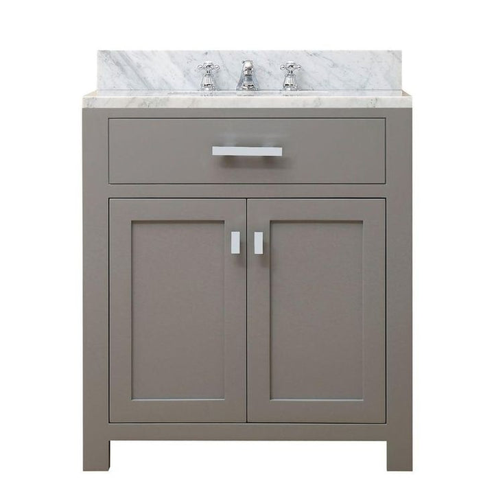 Madison 30 in. Vanity in Modern White with Marble Vanity Top in Carrara White