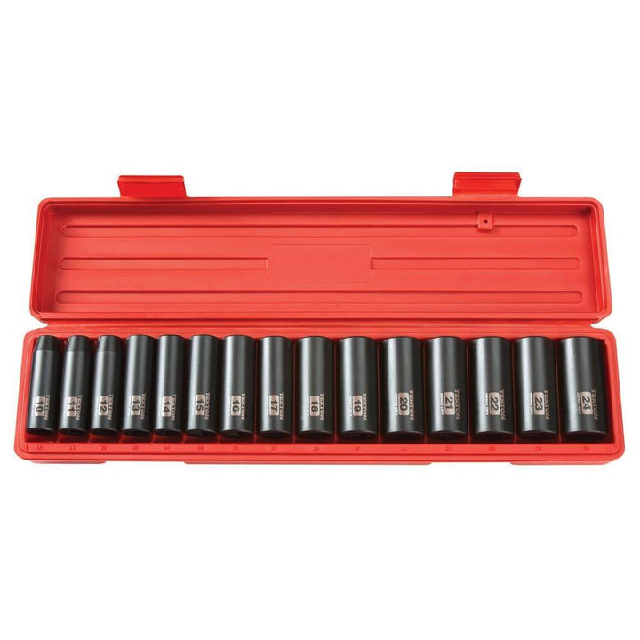 1/2 in. Drive 10-24 mm 6-Point Deep Impact Socket Set (15-Piece) - Super Arbor