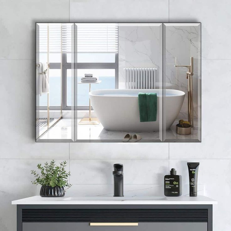 36 in. W x 26 in. H Rectangular Aluminum Medicine Cabinet with Mirror and Adjustable Glass Shelves