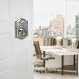 Castle Satin Nickel Keypad Deadbolt with Hartford Stain Nickel Hall and Closet Passage Knob