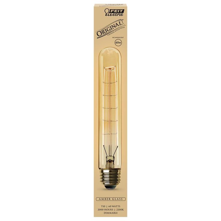 Feit Electric 60W Equivalent T10 Dimmable Incandescent Amber Glass Vintage Edison Large Light Bulb Soft White (12-Pack)