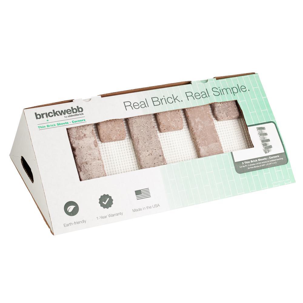 Brickwebb Rushmore Thin Brick Sheets - Corners (Box of 3 Sheets) 21 in x 15 in (5.3 linear ft.) - Super Arbor