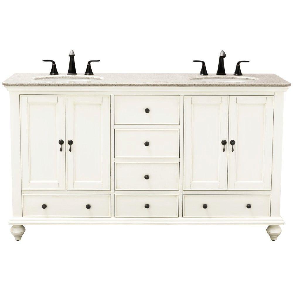 Newport 61 in. W x 21-1/2 in. D Double Bath Vanity in Pewter with Granite Vanity Top in Grey - Super Arbor