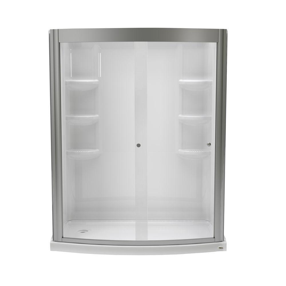 Ovation 33.5 in. x 60 in. x 75.25 in. Combo 5-Piece Shower Kit Left Drain in Arctic - Super Arbor