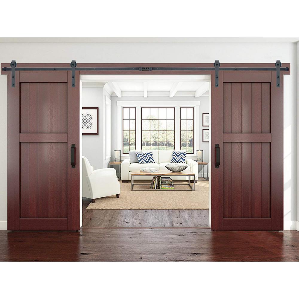 Modern European Style 144 in. Matte Black Sliding Door Hardware (2-Set) - Super Arbor