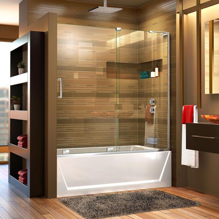 DreamLine Mirage-X 56 to 60 in. W x 58 in. H Semi-Frameless Sliding Tub Door, Brushed Nickel