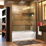 DreamLine Mirage-X 56 to 60 in. W x 58 in. H Semi-Frameless Sliding Tub Door, Brushed Nickel