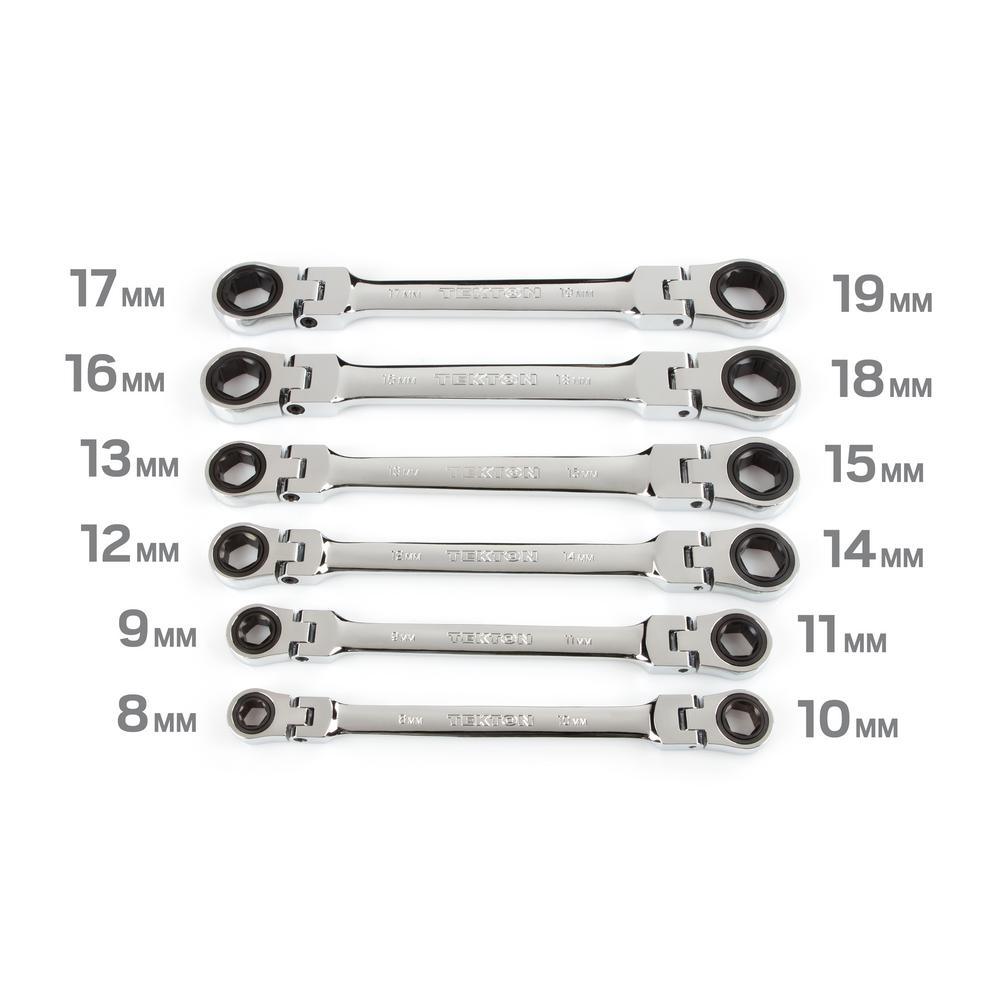 8-19 mm Flex-Head Ratcheting Box End Wrench Set (6-Piece) - Super Arbor