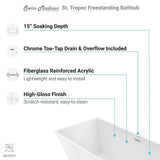 St Tropez 67 in. Acrylic FlatBottom Non-Whirlpool Freestanding Rectangular Soaking Bathtub in White - Super Arbor