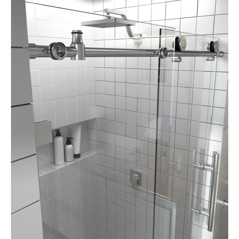 64 in. - 68 in. x 78 in. Frameless Sliding Shower Door Brushed Nickel with Handle - Super Arbor