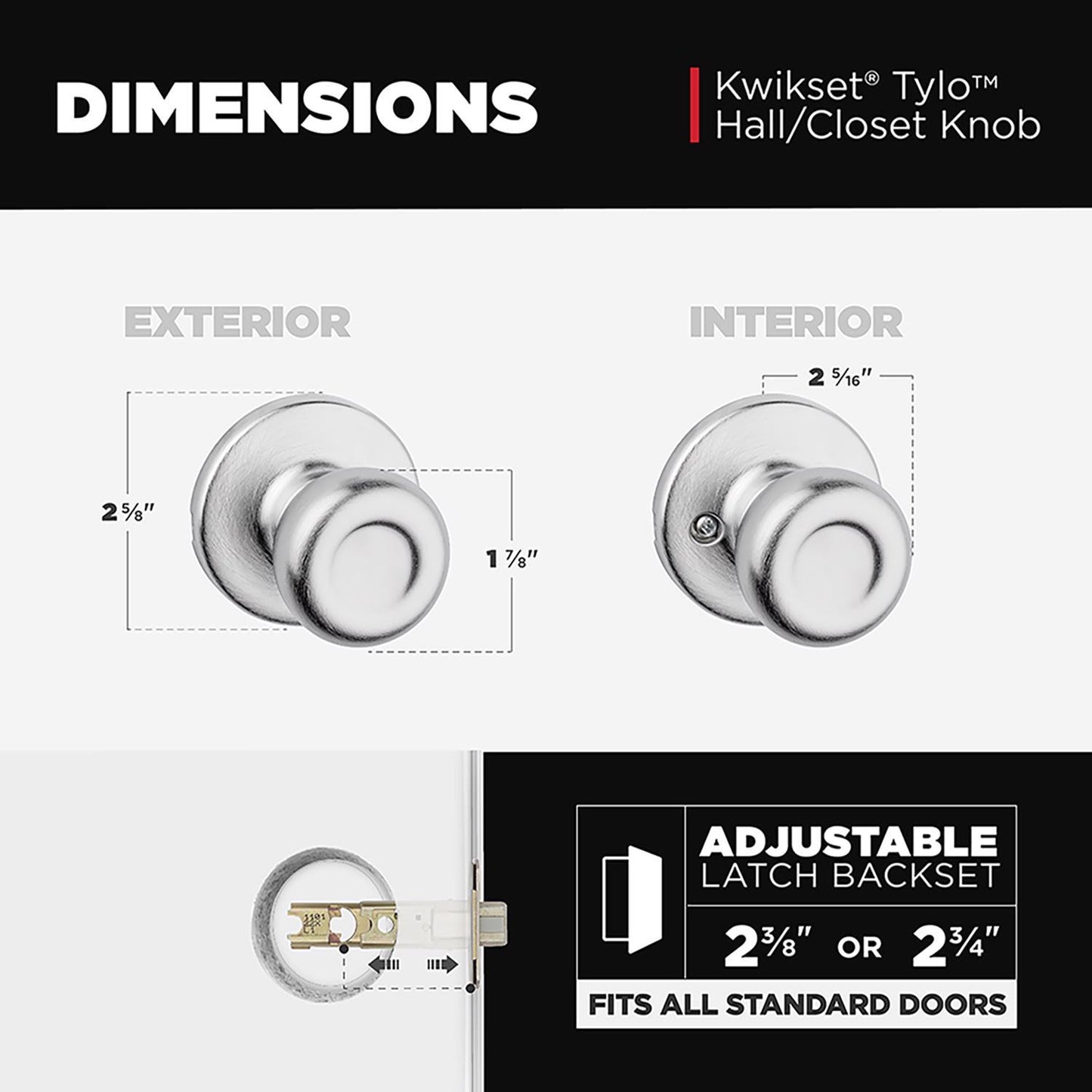 Kwikset Tylo Satin Chrome Passage Door Knob, Universal Handing