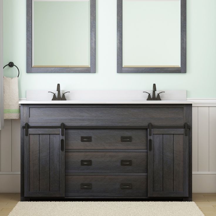 Style Selections Morriston 60-in Distressed Java Double Sink Bathroom Vanity with White Engineered Stone Top