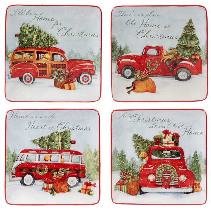 Home For Christmas Multicolor Dessert Plate (Set of 4)