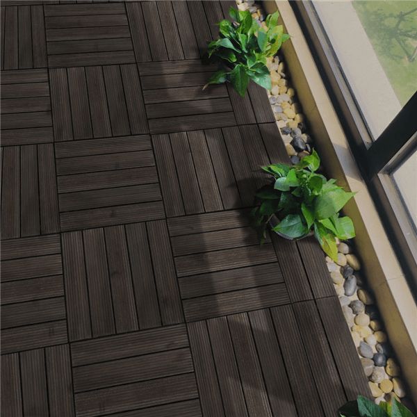 Topeakmart Pack of 27 Interlocking Wood Flooring Tiles Indoor & Outdoor for Patio Garden Deck Poolside 12''x12'' Dark Brown