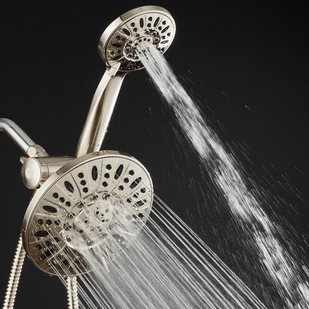 48-spray 7 in. Dual Shower Head and Handheld Shower Head with Body spray in Brushed Nickel - Super Arbor