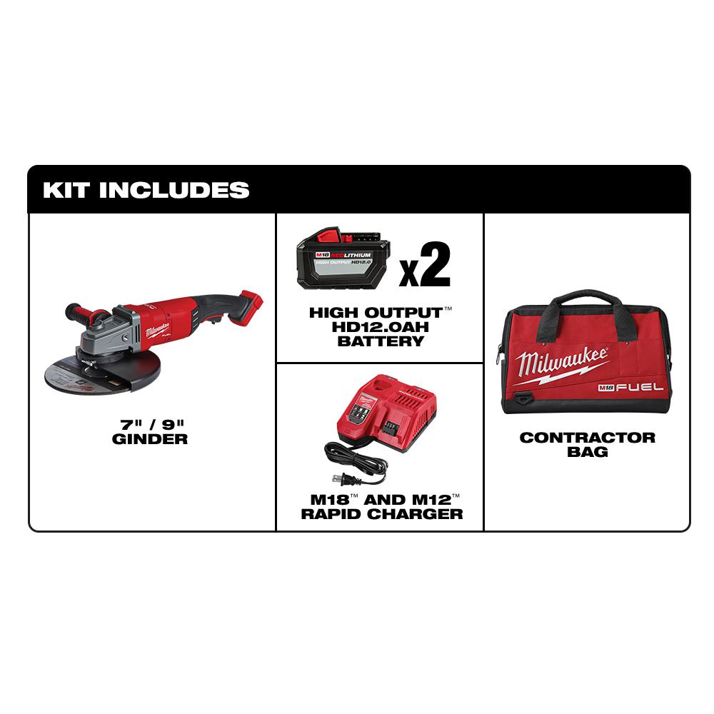 M18 FUEL 18-Volt Lithium-Ion Brushless Cordless 7/9 in. Grinder Kit W/ (2) 12.0Ah Batteries, Bag & Rapid Charger - Super Arbor
