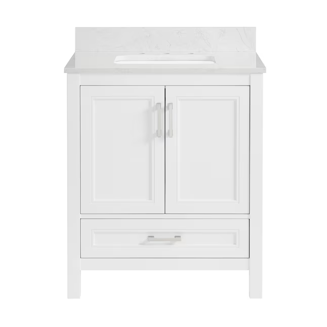 allen + roth Crest Hill 30-in White Undermount Single Sink Bathroom Vanity with Engineered Carrara Marble Top
