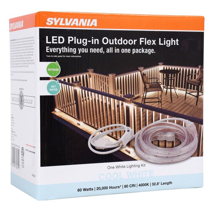 32.8 ft. 60-Watt Plug-In Outdoor Flex LED Landscape Lighting Deck Rail Lights Set Bright White 4000K, White