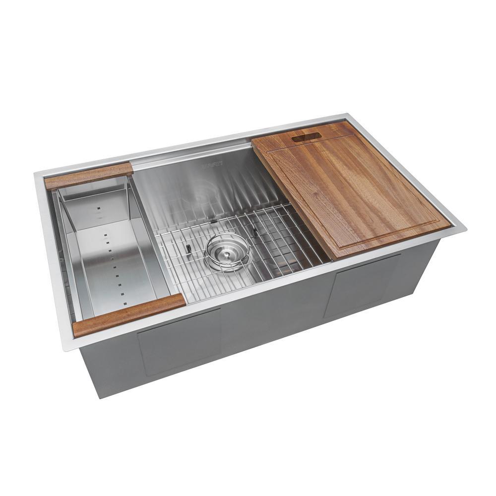 30 in. Single Bowl Undermount 16-Gauge Stainless Steel Ledge Kitchen Sink with Sliding Accessories - Super Arbor