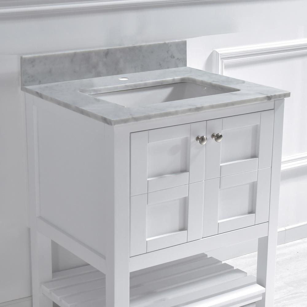 Newton 31 in. x 22 in. Carrara Marble Vanity Top with Square Sink for Single Hole Installation in Carrara White - Super Arbor