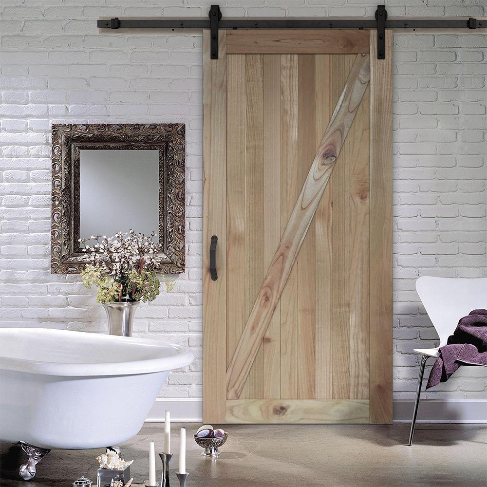 42 in. x 84 in. Rustic Unfinished Solid Wood Sliding Barn Door with Hardware Kit - Super Arbor