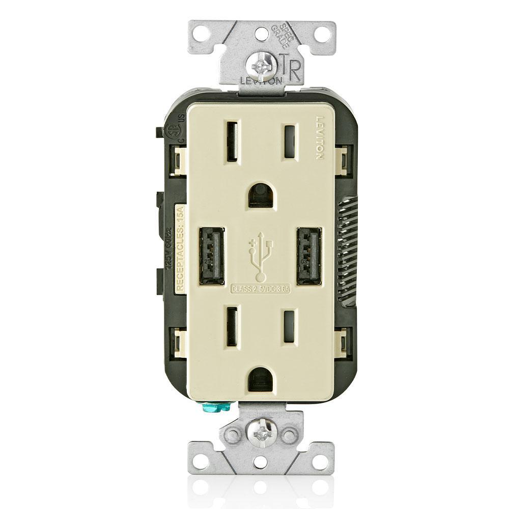 15 Amp Decora Combination Tamper Resistant Duplex Outlet and USB Charger, White (3-Pack) - Super Arbor