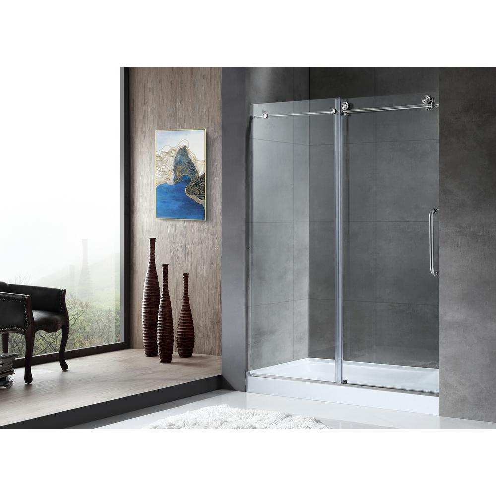 Leon 60 in. x 76 in. Frameless Sliding Shower Door in Brushed Nickel with Handle - Super Arbor