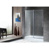 Leon 60 in. x 76 in. Frameless Sliding Shower Door in Brushed Nickel with Handle - Super Arbor
