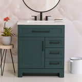 Style Selections Cauley 30-in Viridian Green Single Sink Bathroom Vanity with White Cultured Marble Top