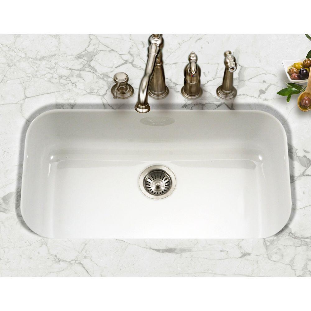 Porcela Series Undermount Porcelain Enamel Steel 31 in. Large Single Bowl Kitchen Sink in White - Super Arbor