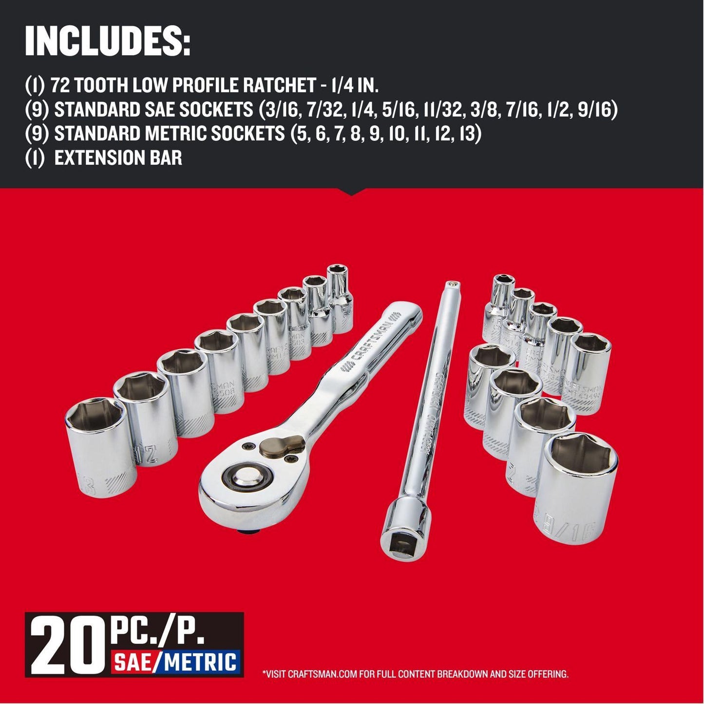 Craftsman 20 pc 1/4 in. Drive Metric and SAE Socket and Ratchet Set