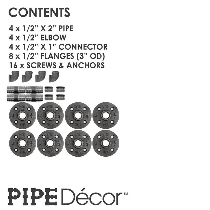 1/2 in. Black Pipe 3.75 in D x 2.5 in. H Wall Mounted Double Flange Shelf Bracket Kit (4-Pack)