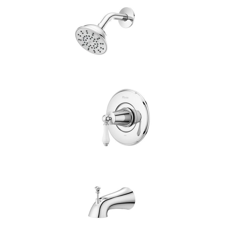 Courant Single-Handle 1-Spray Tub and Shower Faucet with White Ceramic Lever Handle in Polished Chrome (Valve Included) - Super Arbor