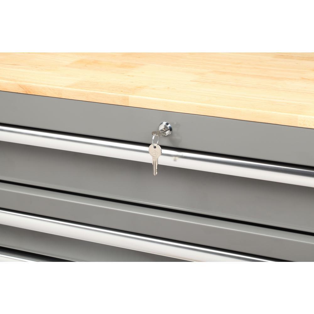 56 in. W x 24.5 in. D 5-Drawer 1-Door Tool Chest Mobile Workbench with Solid Wood Top in Matte Gray