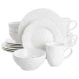 Quilted Eyelet 16 Piece Round Fine Ceramic Dinnerware Set in White