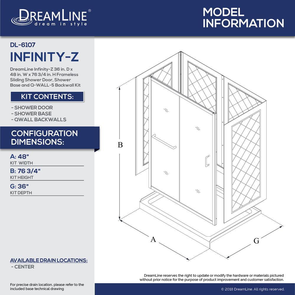 Infinity-Z 36 in. x 48 in. Semi-Frameless Sliding Shower Door in Chrome with Center Drain Base and Backwalls - Super Arbor