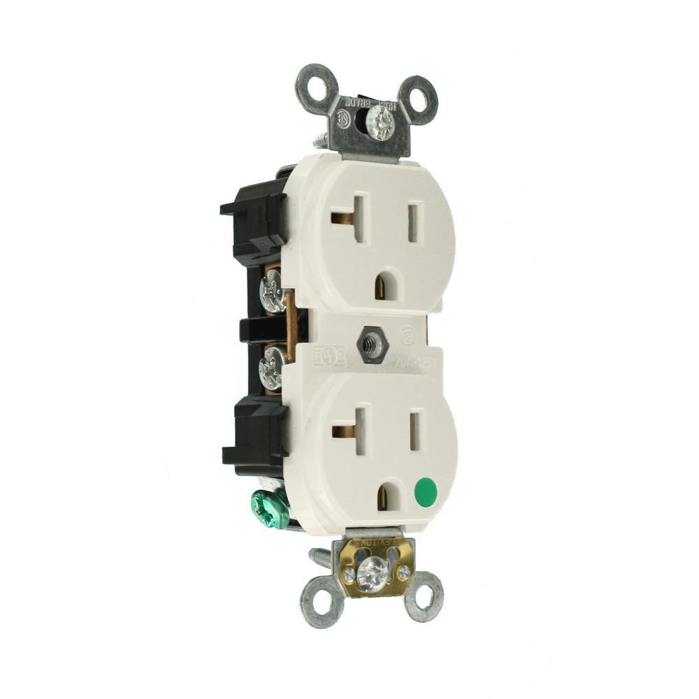 20-Amp Hospital Grade Extra Heavy Duty Self Grounding Duplex Outlet, White - Super Arbor