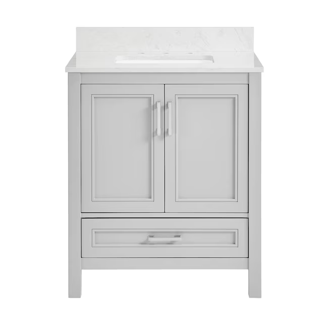 allen + roth Crest Hill 30-in Light Gray Undermount Single Sink Bathroom Vanity with Engineered Carrara Marble Top