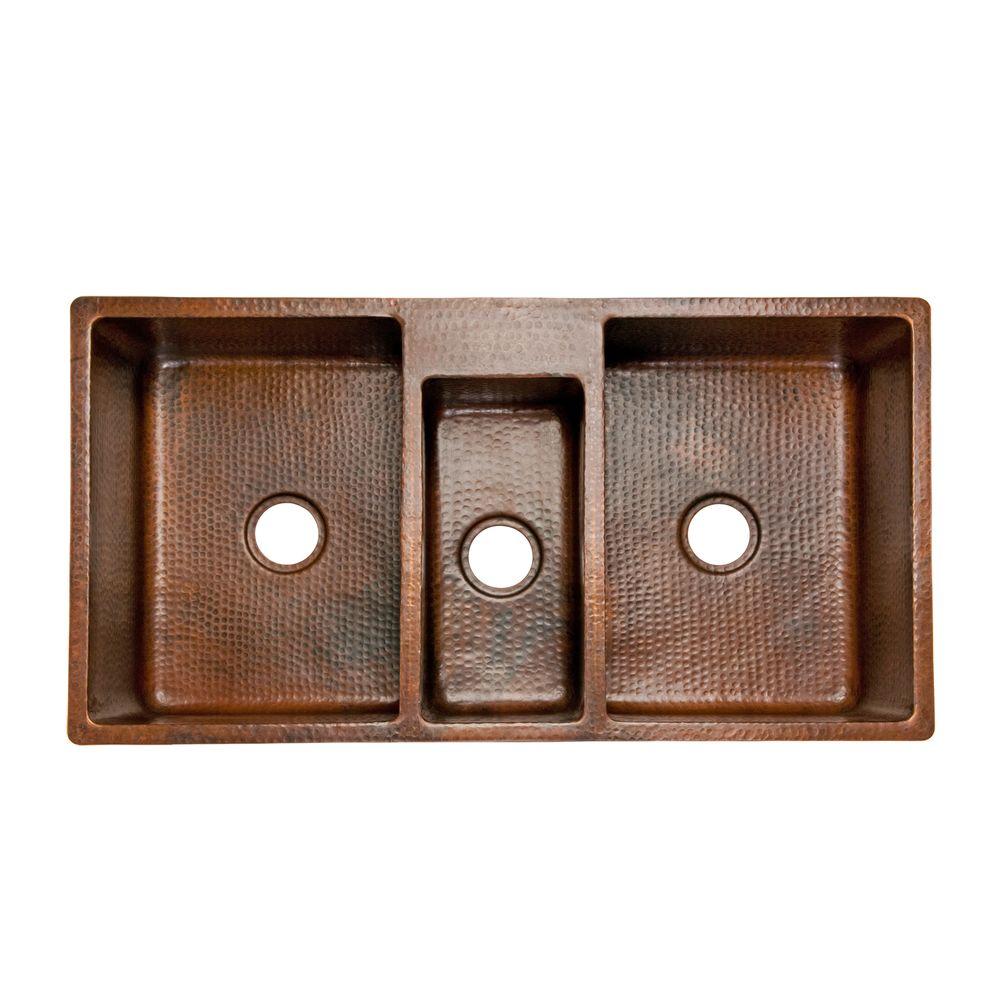 All-in-One Dual Mount Copper 42 in. 0-Hole Triple Basin Kitchen Sink in Oil Rubbed Bronze - Super Arbor