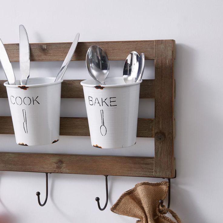 Hanging Metal Utensil Caddy with Hooks and Tin Buckets