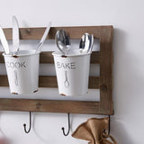 Hanging Metal Utensil Caddy with Hooks and Tin Buckets