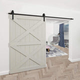 10 ft./120 in. Black Bent Strap Sliding Barn Door Track and Hardware Kit for Single Door with Floor Guide - Super Arbor