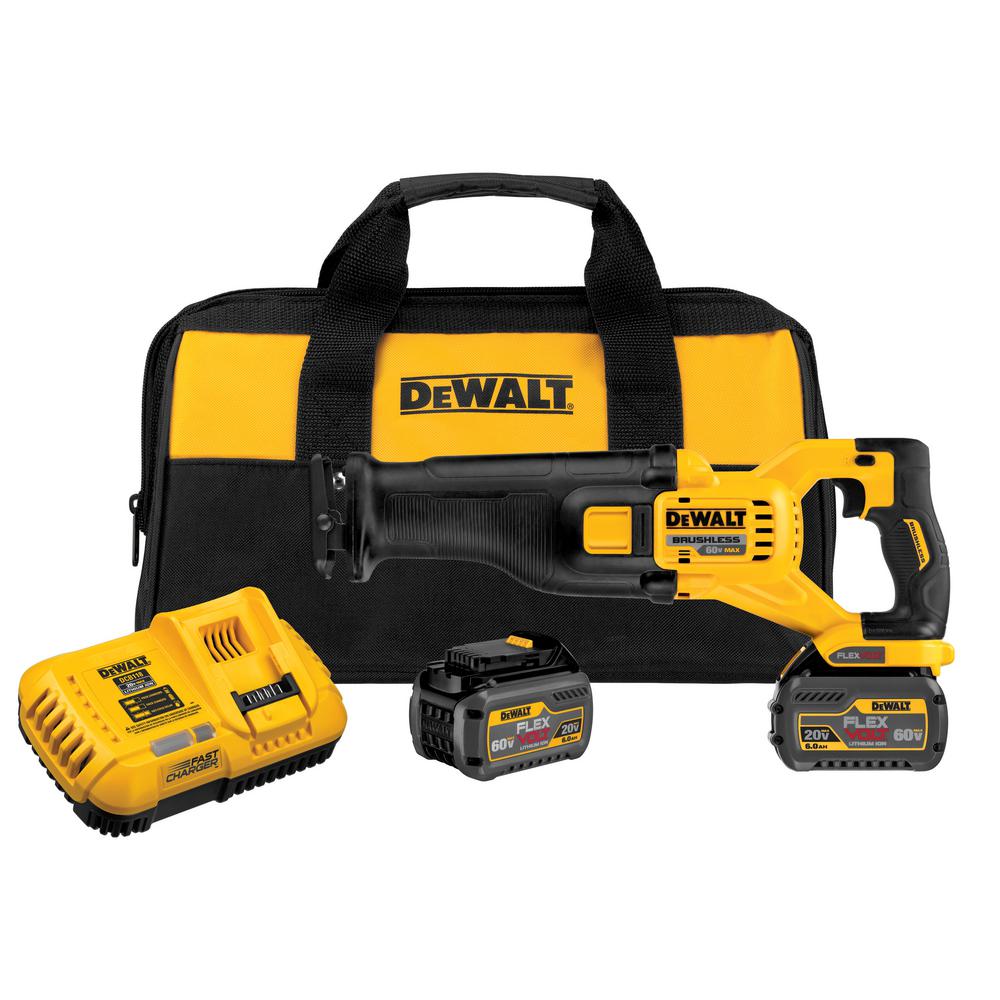 FLEXVOLT 60-Volt MAX Lithium-Ion Cordless Brushless Reciprocating Saw with (2) Batteries 2Ah, Charger and Bonus Battery