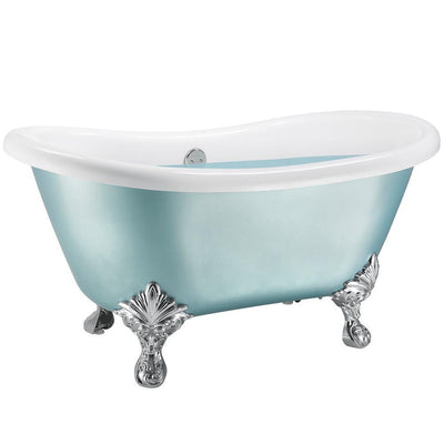 59 in. Fiberglass Double Slipper Clawfoot Non-Whirlpool Bathtub in Matte Lichen Green - Super Arbor